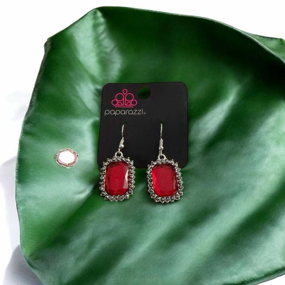 Paparazzi Downtown Dapper Red Gemstone Silver Earrings